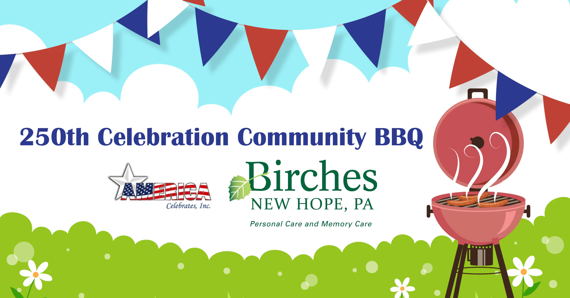 Community BBQ banner with grill and bunting